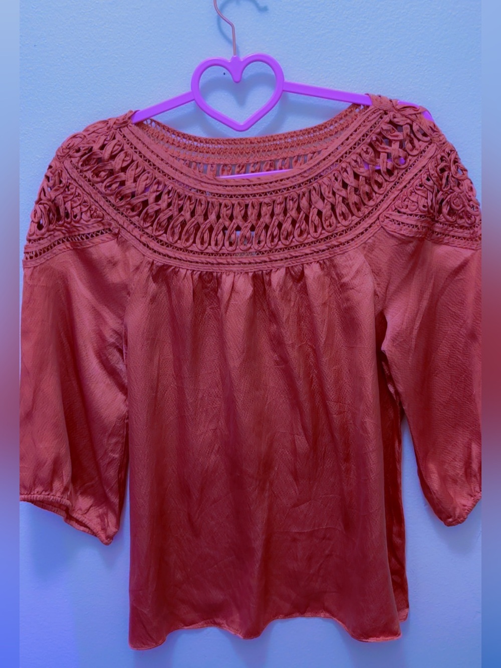 Sundance Rust Crochet-Yoke Women's Blouse